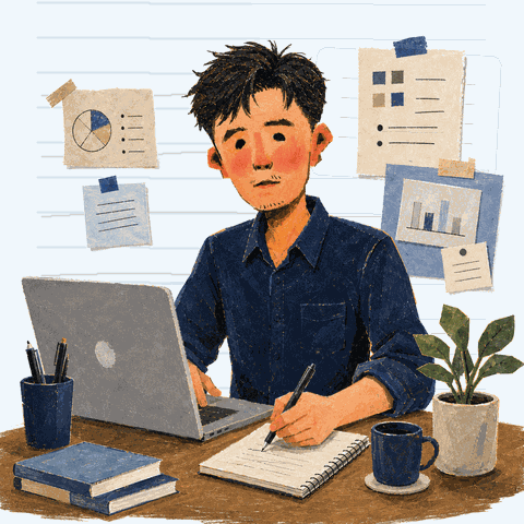 Avatar công việc của Tú Anh Nguyễn đang ghi chép bên laptop